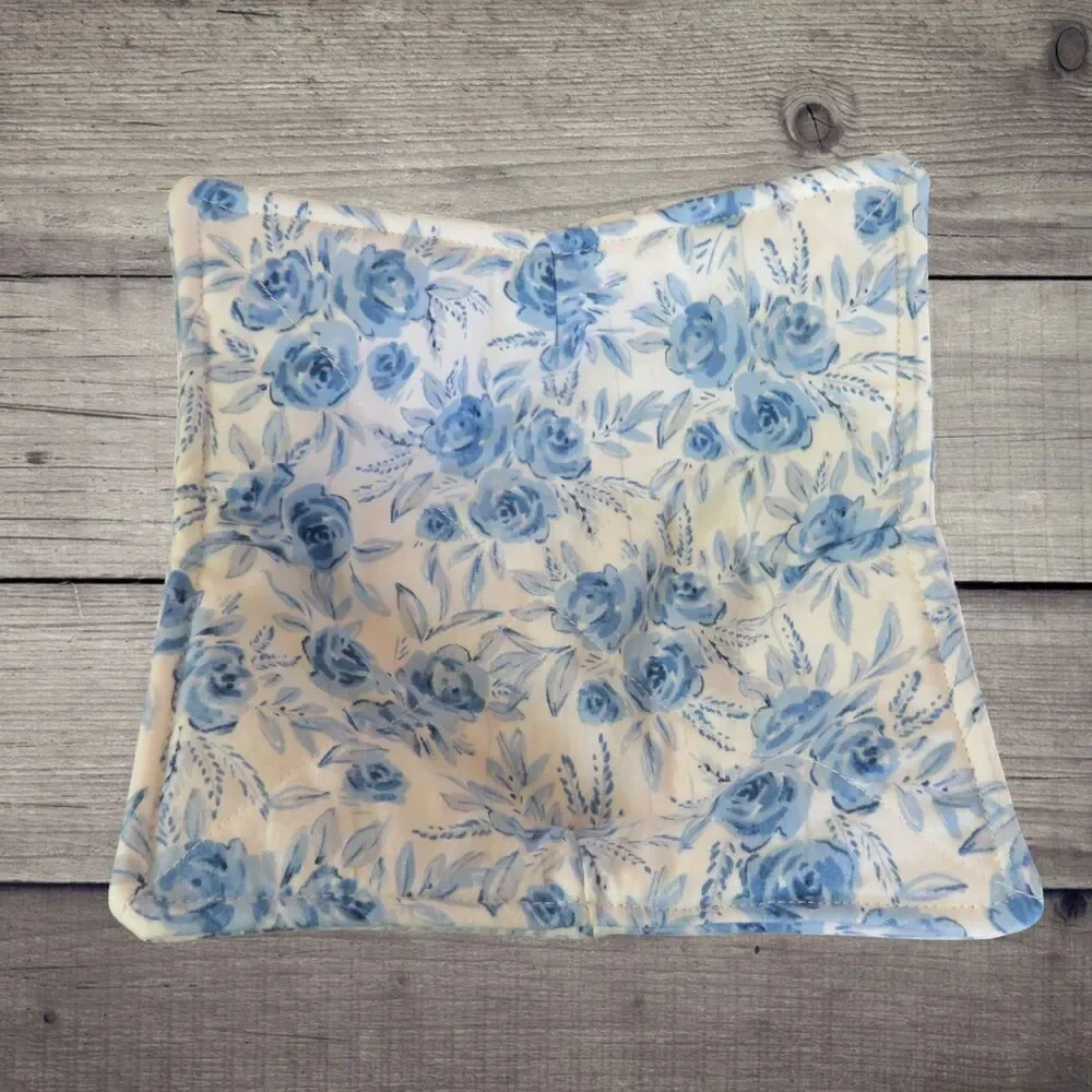 Microwave Bowl Cozy, Blue Rose Soup Bowl Holder, Gift Under Ten